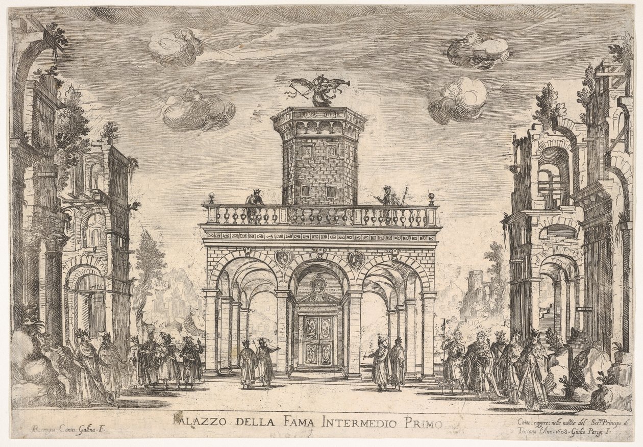 První mezihra: Palác slávy Mezilehlá šestá: Palác slávy, ze série S ..., 1608. od Remigio Cantagallina