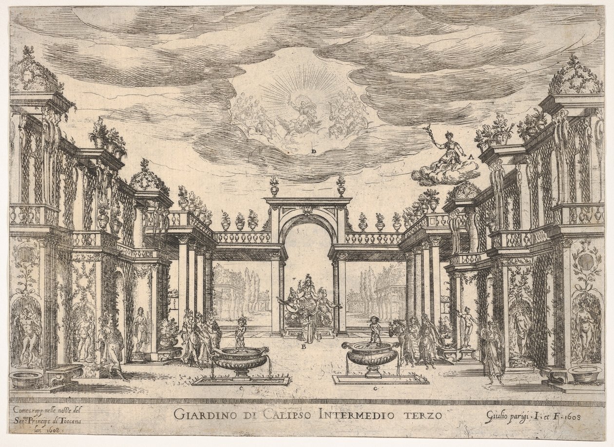 Šestá mezihra: zahrada Calypso Mezilehlá šestá: zahrada Calypso, ze série ..., 1608. od Remigio Cantagallina