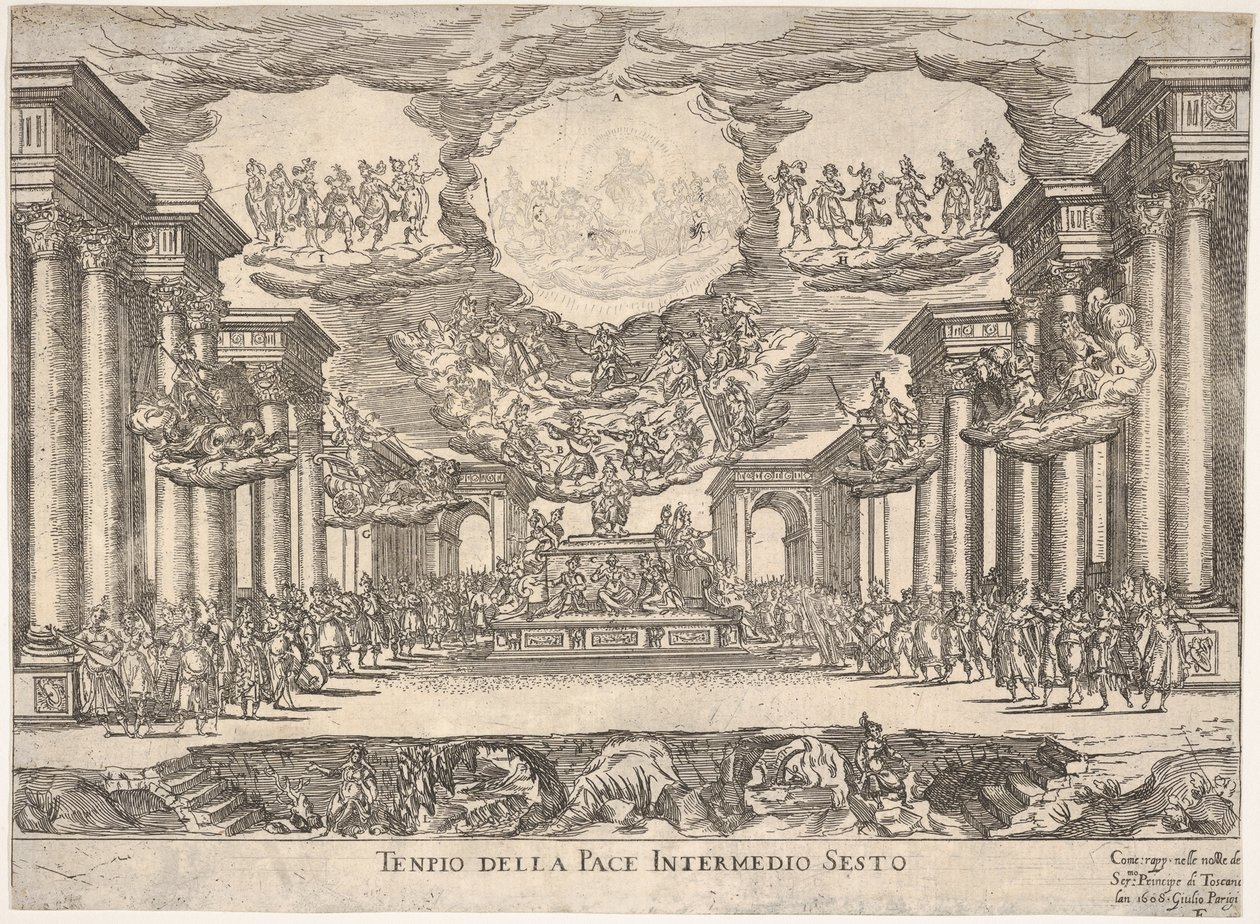 Šestá mezihra: chrám míru Šestá mezihra: chrám míru, ze série S ..., 1608. od Remigio Cantagallina