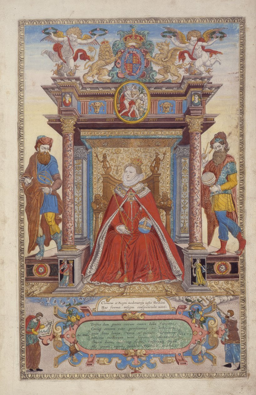 Přední díl, z Atlasu Anglie a Walesu, od Christophera Saxtona (nar. 1542) 1590 (ručně kolorovaná rytina) od Remigius Hogenbergh