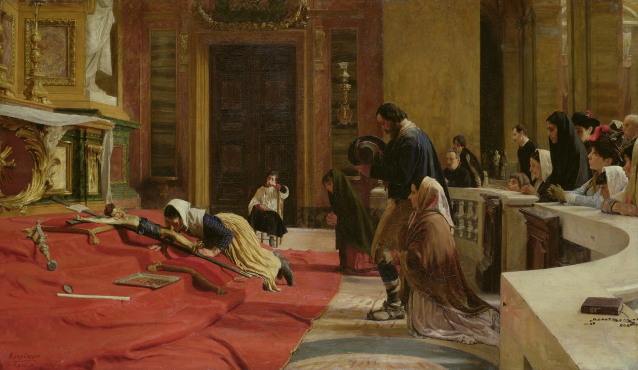 Plížení se ke kříži na Velký pátek v kostele San Carlo ai Catinari, Řím, 1884 od Remy Cogghe