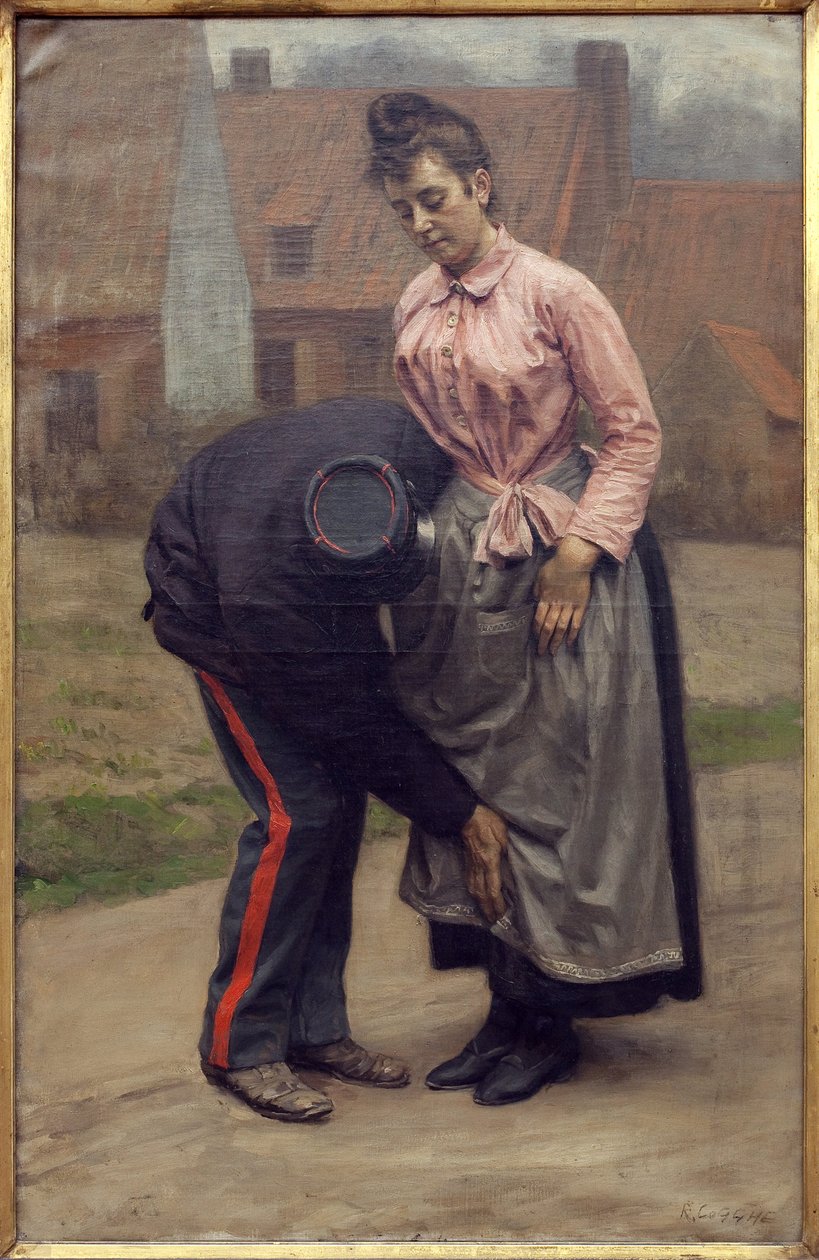 Celní prohlídka. Obraz Remy Cogghe (1854-1935), Olej na plátně od Remy Cogghe