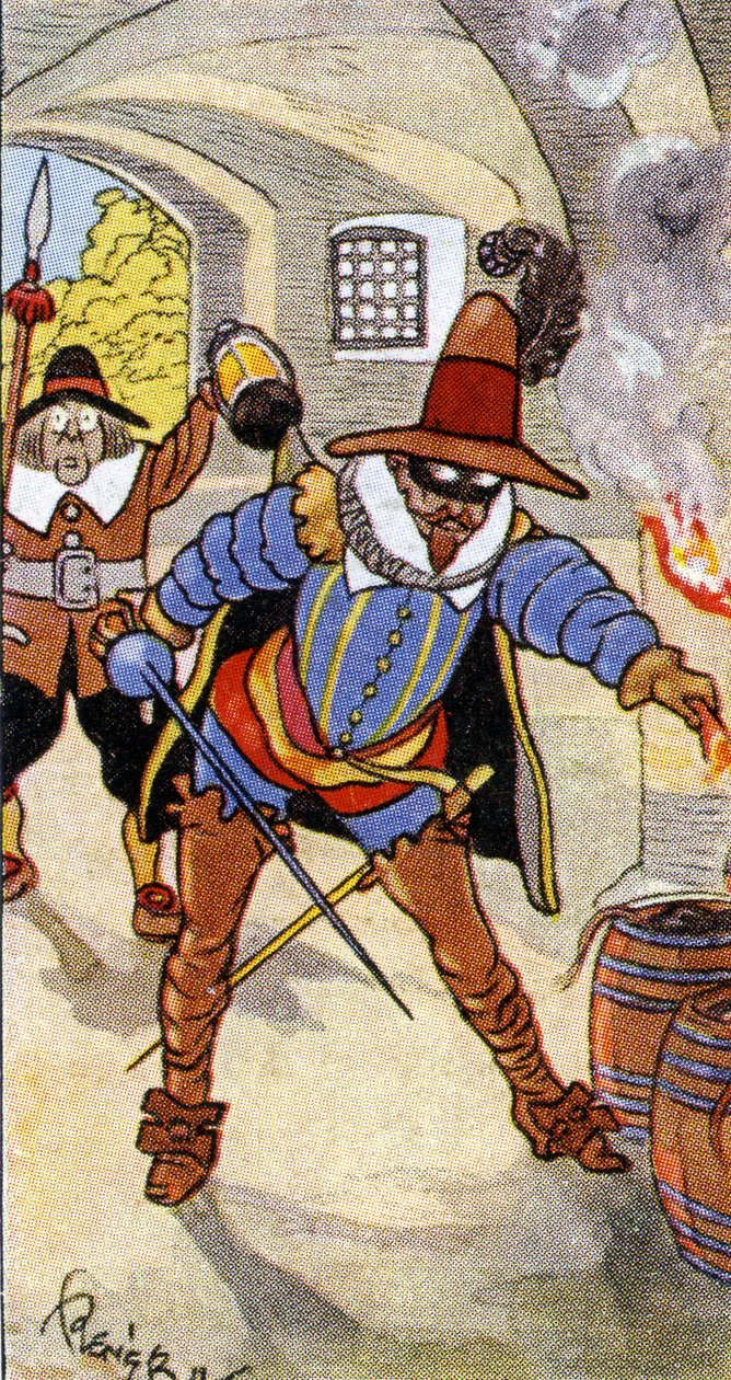 Objevení spiknutí střelného prachu a dopadení Guye Fawkese, 1936 od René Bull