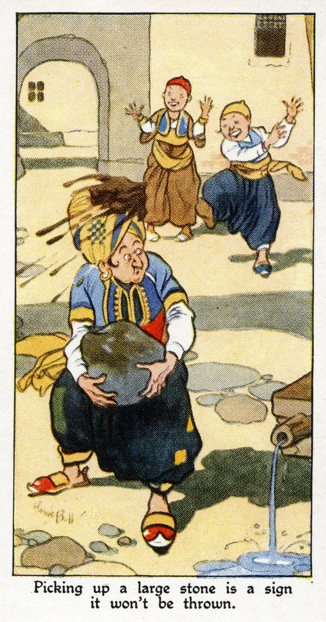 „Zvednutí velkého kamene je znamením, že nebude hozen“, 1931 od René Bull