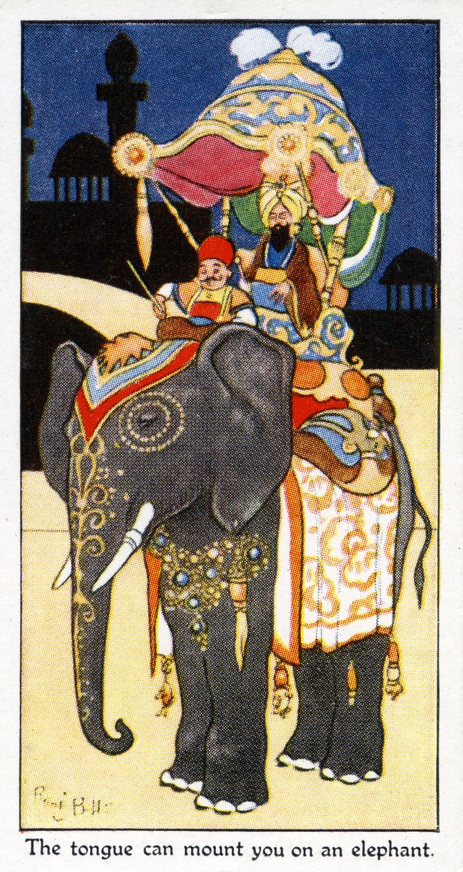 „Jazyk tě může nasednout na slona: jazyk ti může setnout hlavu“, 1931 (viz také 498214) od René Bull