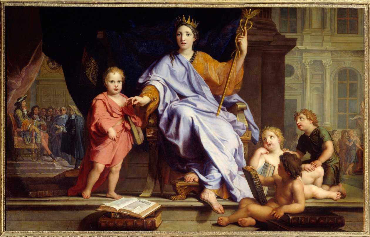 Výmluvnost Alegorie výmluvnosti korunovala v pozadí krále Ludvíka XIV. před svými dvořany. Obraz Rene Antoine Houasse (1645-1710) 17. století Sun. 0,96x1,54 m Brest, musee des Beaux Arts od René Antoine Houasse