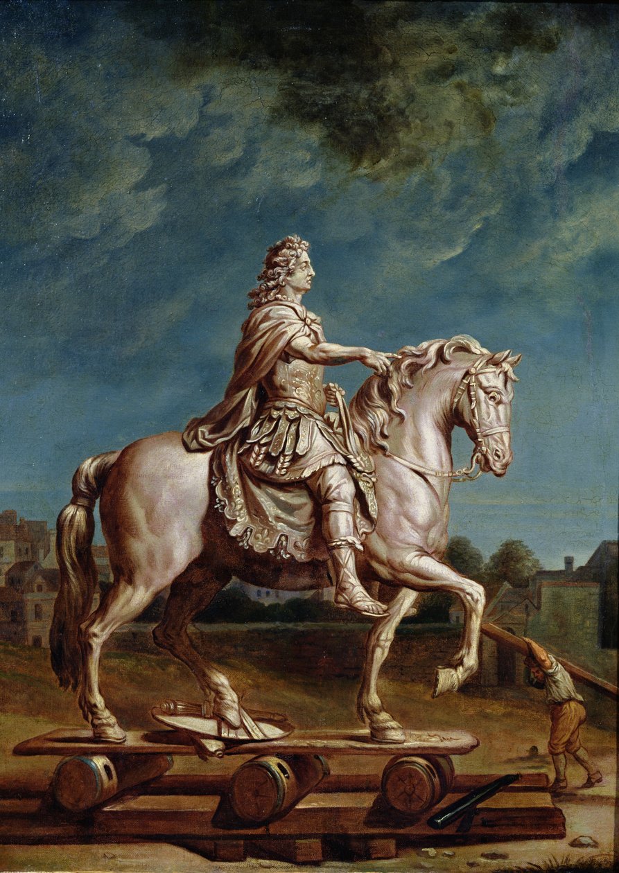 Převoz jezdecké sochy Ludvíka XIV. z dílny v klášteře kapucínů v roce 1669, po roce 1669 od René Antoine Houasse