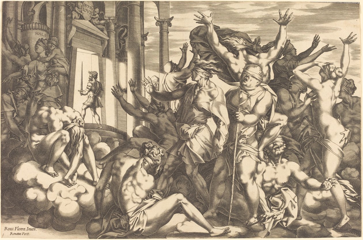 Dobytí nevědomosti od René Boyvin after Rosso Fiorentino