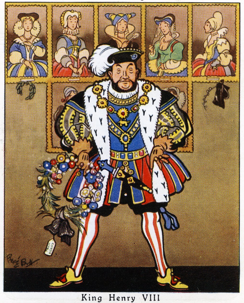 Král Jindřich VIII. zdobí portréty svých manželek cesmínou, jmelím a vánočním věncem, 1936 od René Bull