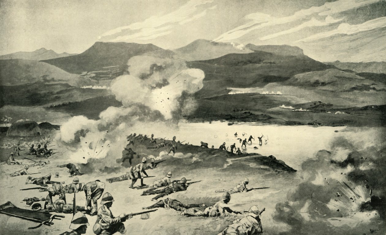 „Bitva o Colenso – pokus dublinských střelců o přebrodění Tugely“, 1900 od René Bull