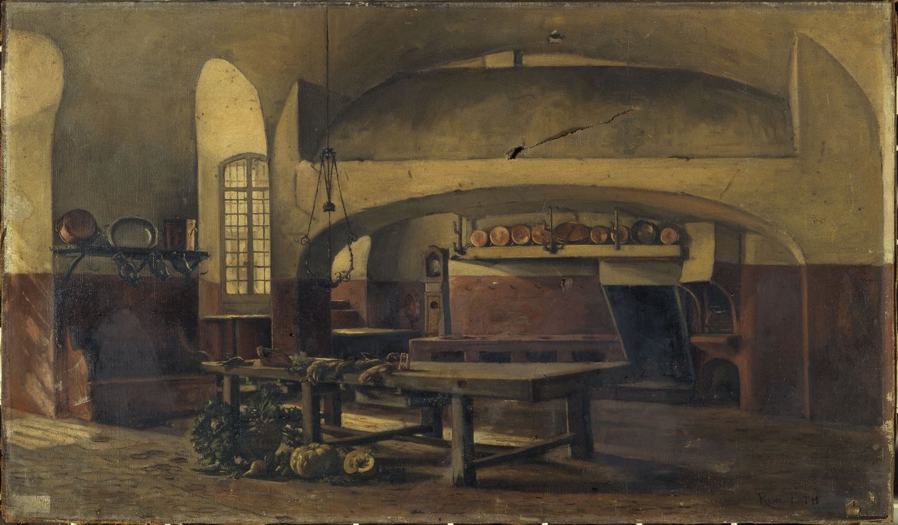 Kuchyně zámku Maisons-sur-Seine, asi 1881-1891 (olej) od René Maurice Fath