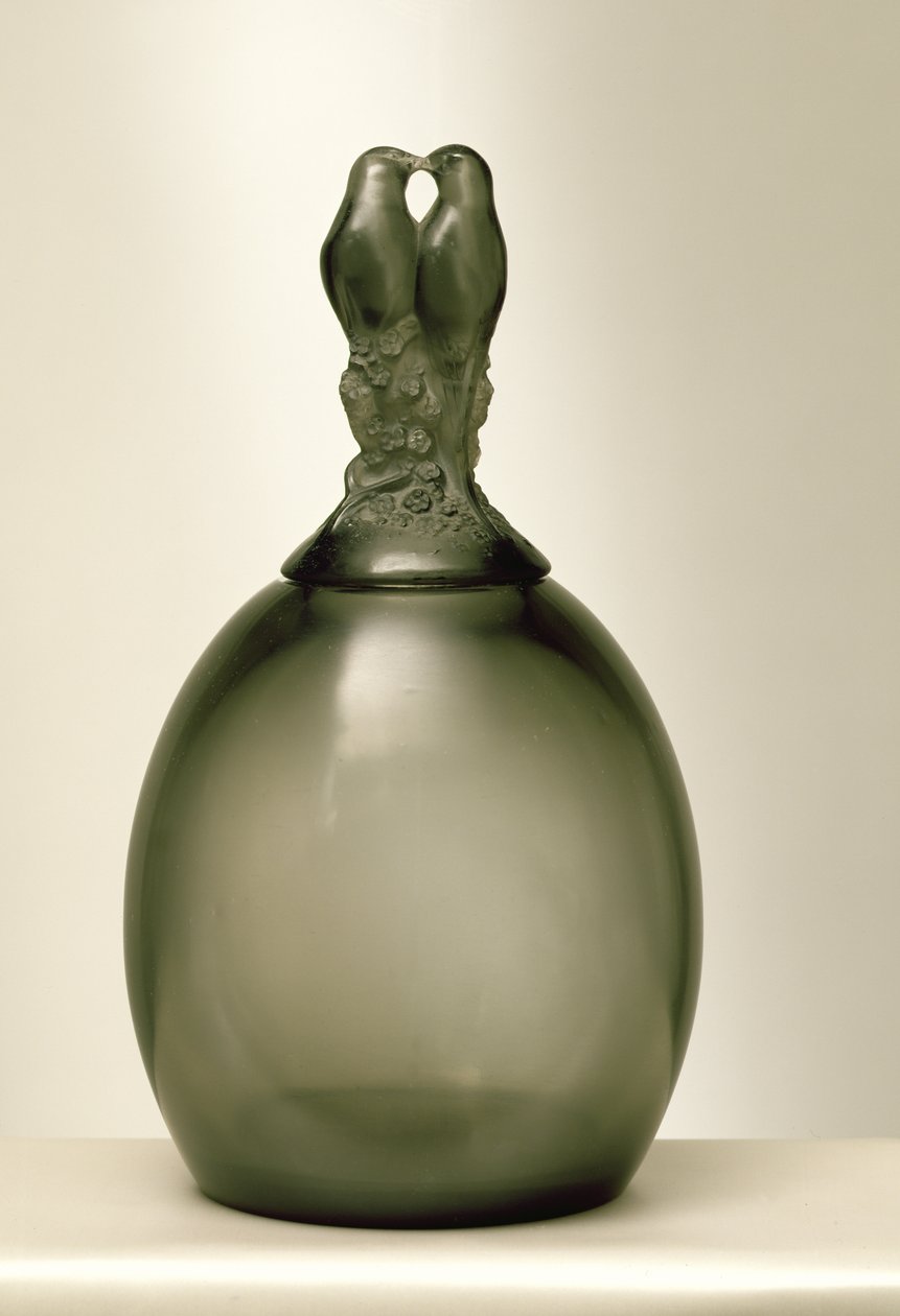 Váza Turtle Doves, 1925 (kouřově šedé sklo) od Rene Jules Lalique