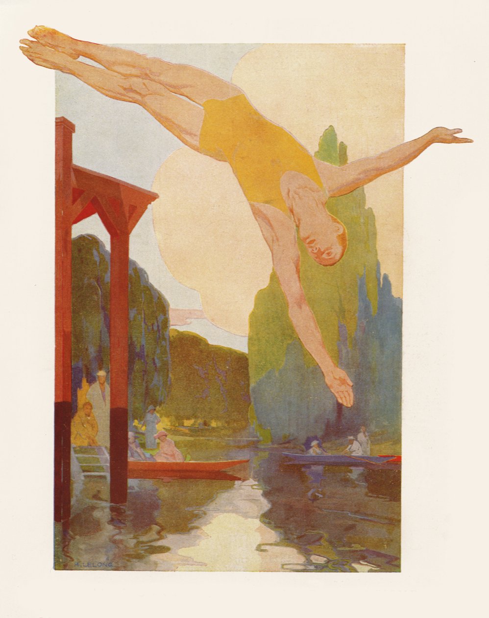 River Diver, 1920 (barevná rytina) od Rene Lelong