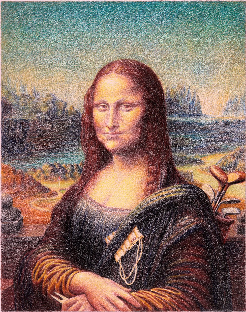 DA VINCI-Golf, 2020, Barevná kresba tužkou na papíře od Rene Boin