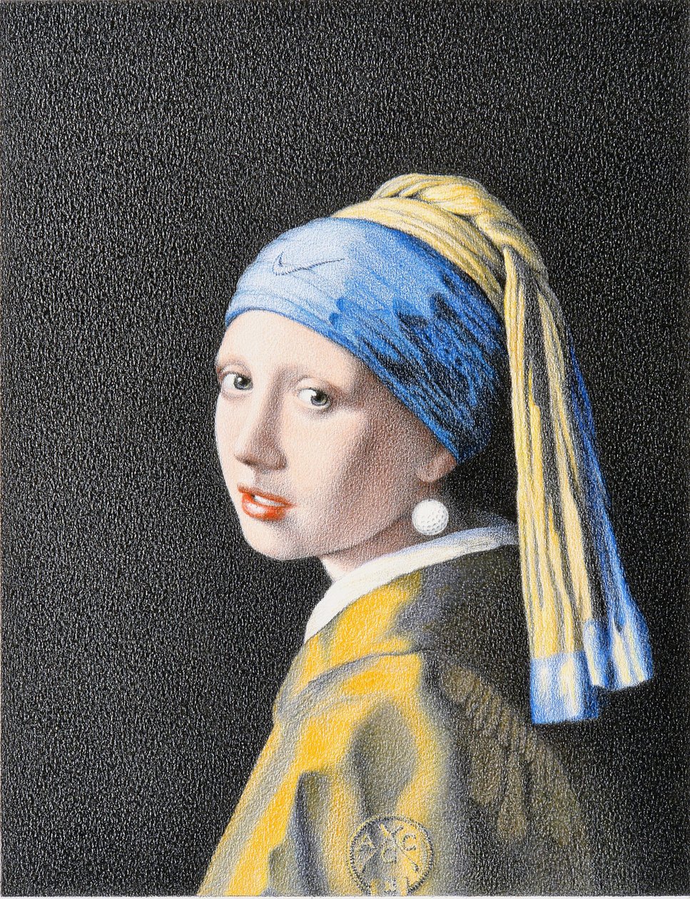 VERMEER-Golf, 2018, Kolorovaná kresba tužkou na papíře od Rene Boin