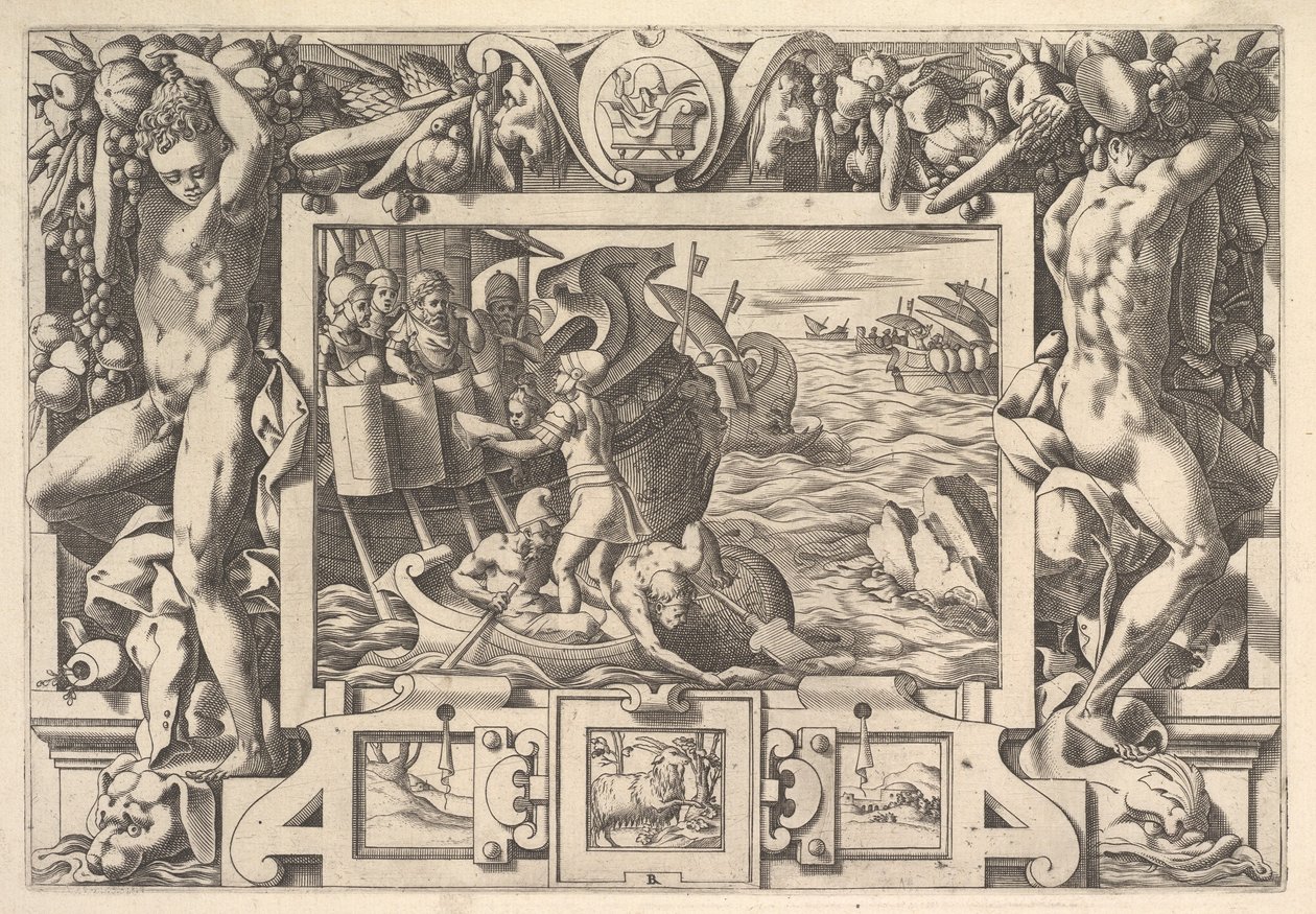 Aeëtes shromažďuje údy Absyrtes Zatímco nutí údy zvedat, Řekové dělají d..., 1563. od Rene Boyvin