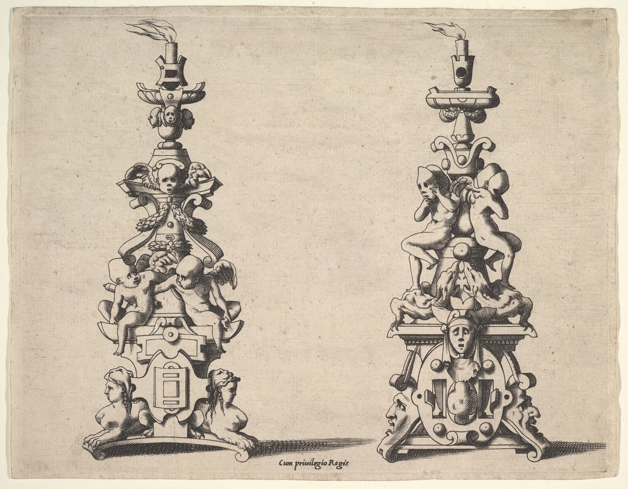 Dva designy svícnů, ca. 1550-60. od Rene Boyvin