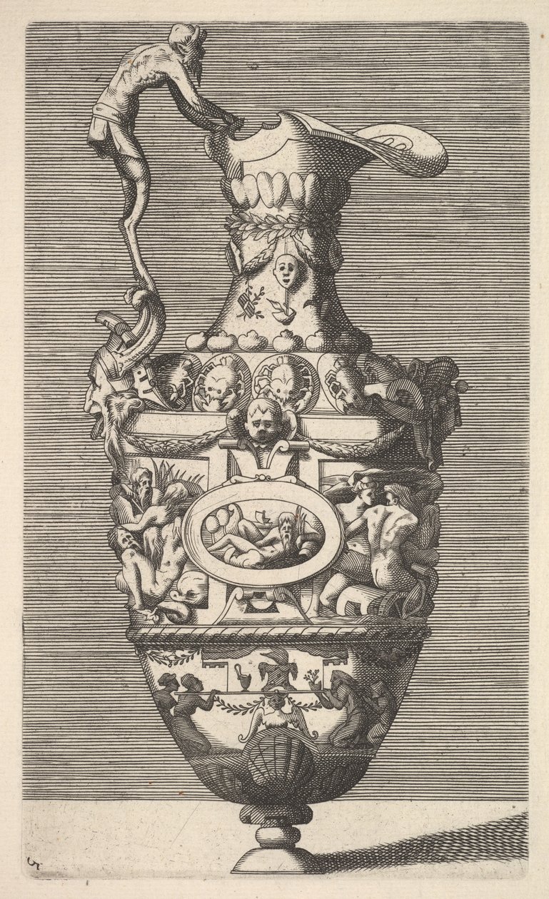 Váza s říčním bohem v oválném medailonu, 17. století. od Rene Boyvin