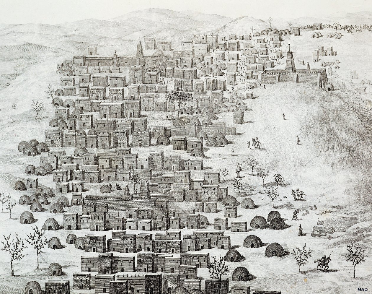 Pohled na město Timbuktu, Mali, rytina z Cesty po střední Africe do Timbuctoo od Rene Caillie (1799-1838) mezi lety 1824 a 1828, Afrika od Rene Caillie