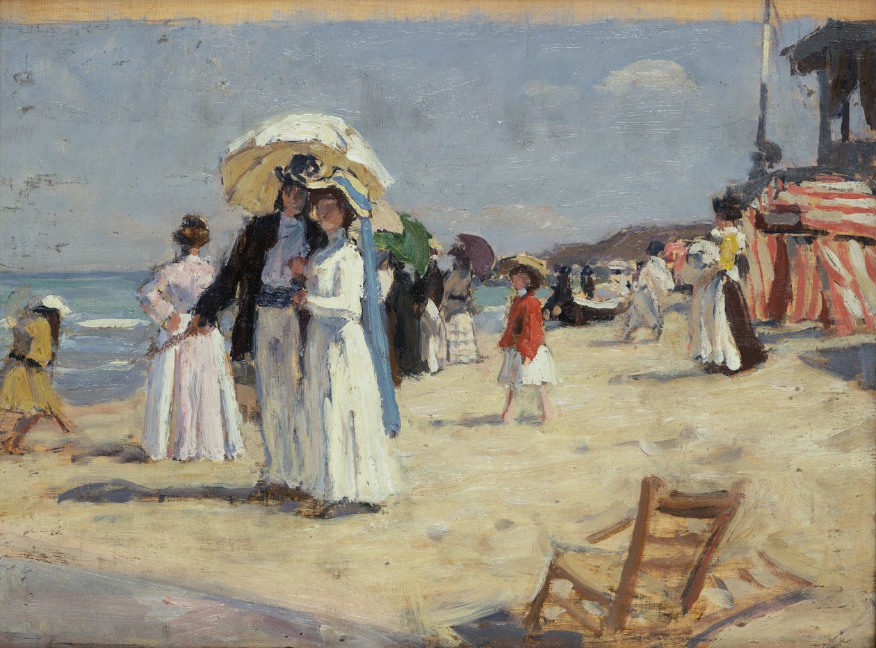 Pár na pláži v Cabourg (olej na plátně) od René François Xavier Prinet