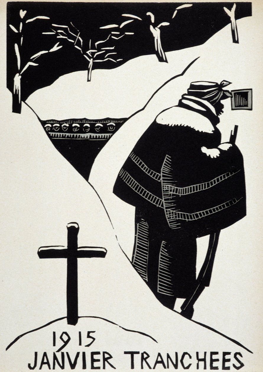 Leden 1915: les zákopy - v „“Kalendáři války“, ill. od Hermana-Paula, Librairie Lutetia, Paříž od Rene George Hermann Paul