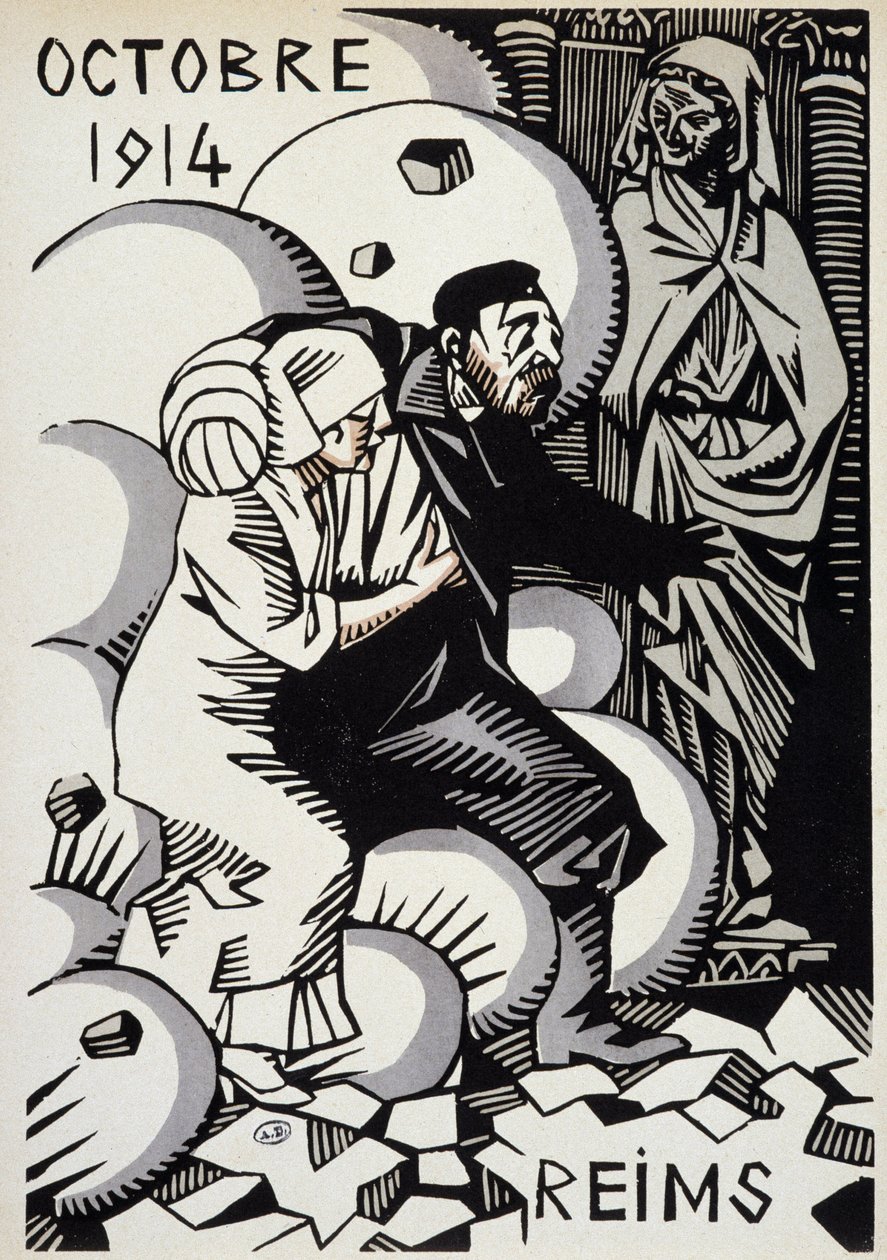 Říjen 1914, Remeš - kresba Hermana Paula - v „“Kalendáři války““ ed. 1916 od Rene George Hermann Paul