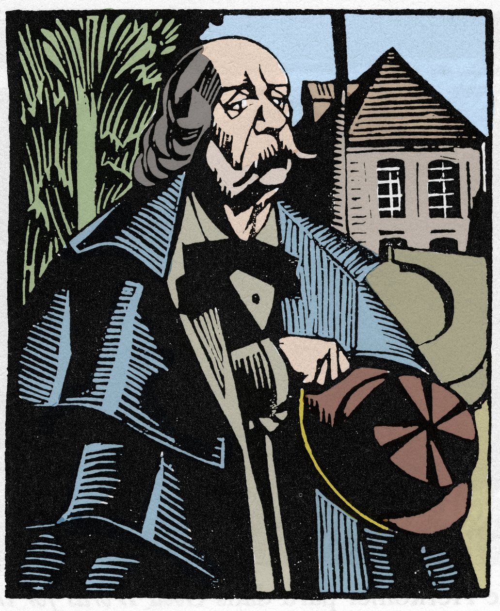 Portrét Gustava Flauberta (1821-1880). Dřevoryt Hermann-Paul (Hermann Paul) (1874-1940) pro knihu Louise Bertranda „Flaubert a Paris or Le Mort Vivant“. od Rene George Hermann Paul
