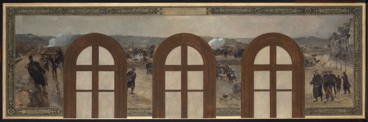 Skica kanceláře prefekta na pařížské radnici: Baterie 6. sektoru, Point du Jour od Rene Joseph Gilbert