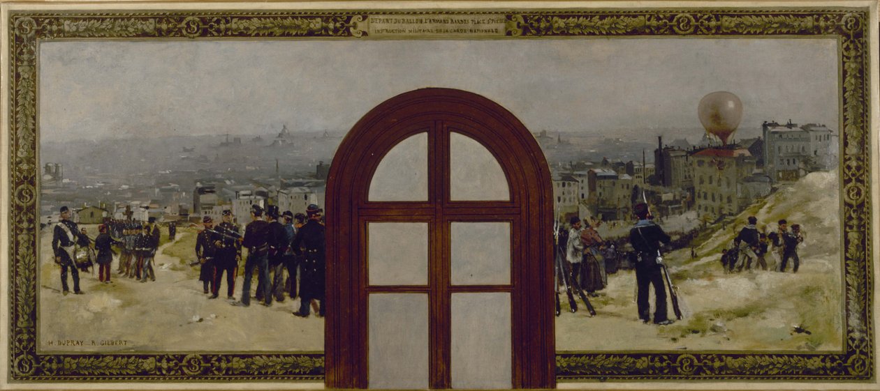 Skica kanceláře prefekta na pařížské radnici: Odlet balónu "Armand Barbès", instrukce Národní gardy od Rene Joseph Gilbert