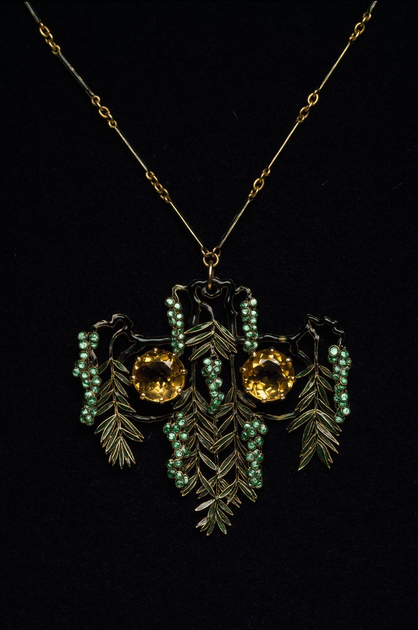 Art Nouveau: náhrdelník ve zlatě, topazu a emailech. Ateliér rene Lalique. 1900 Parma, soukromá sbírka od Rene Jules Lalique
