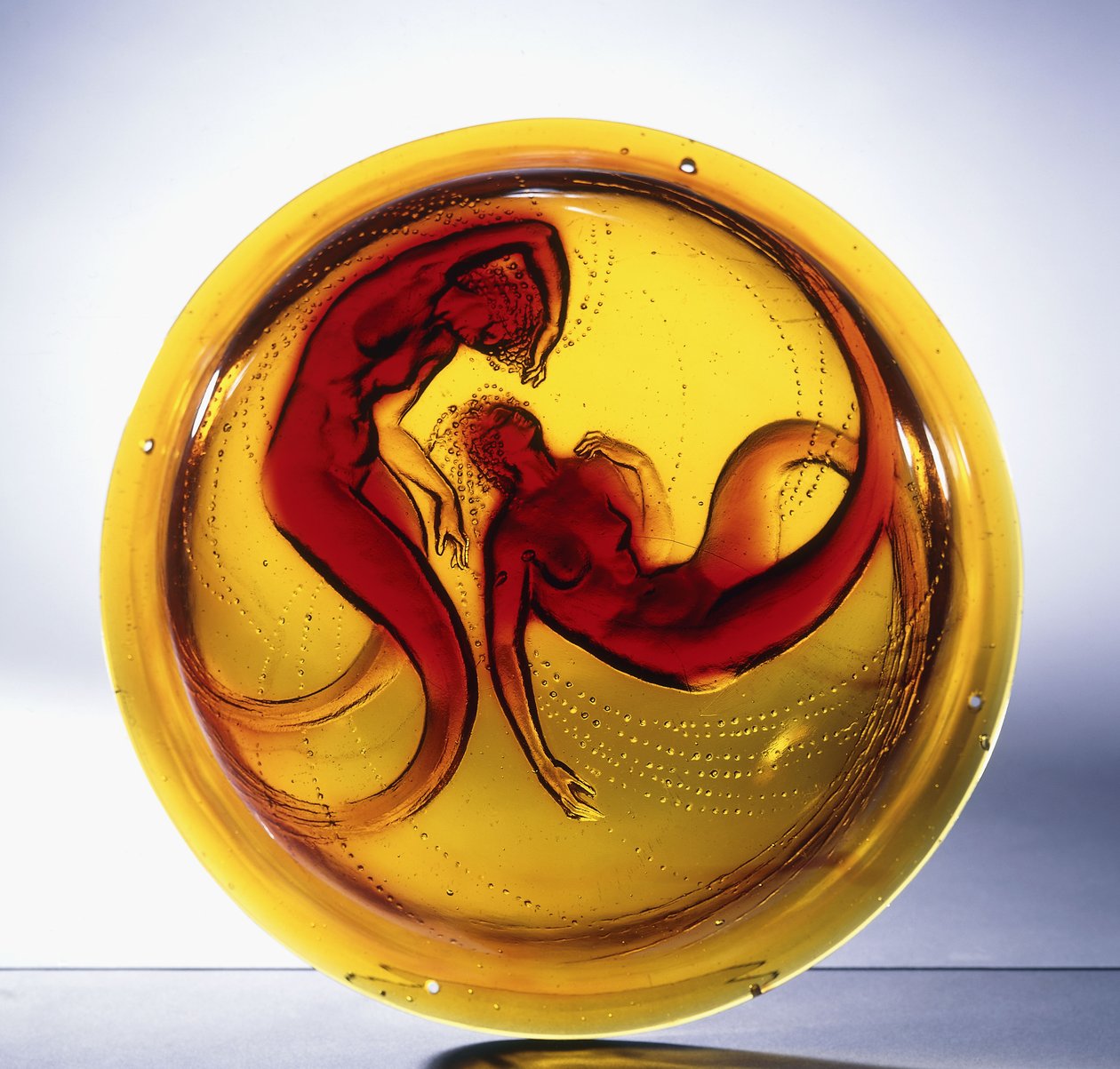 Deux Sirenes; extrémně vzácný lisovaný skleněný lustr, od Rene Jules Lalique