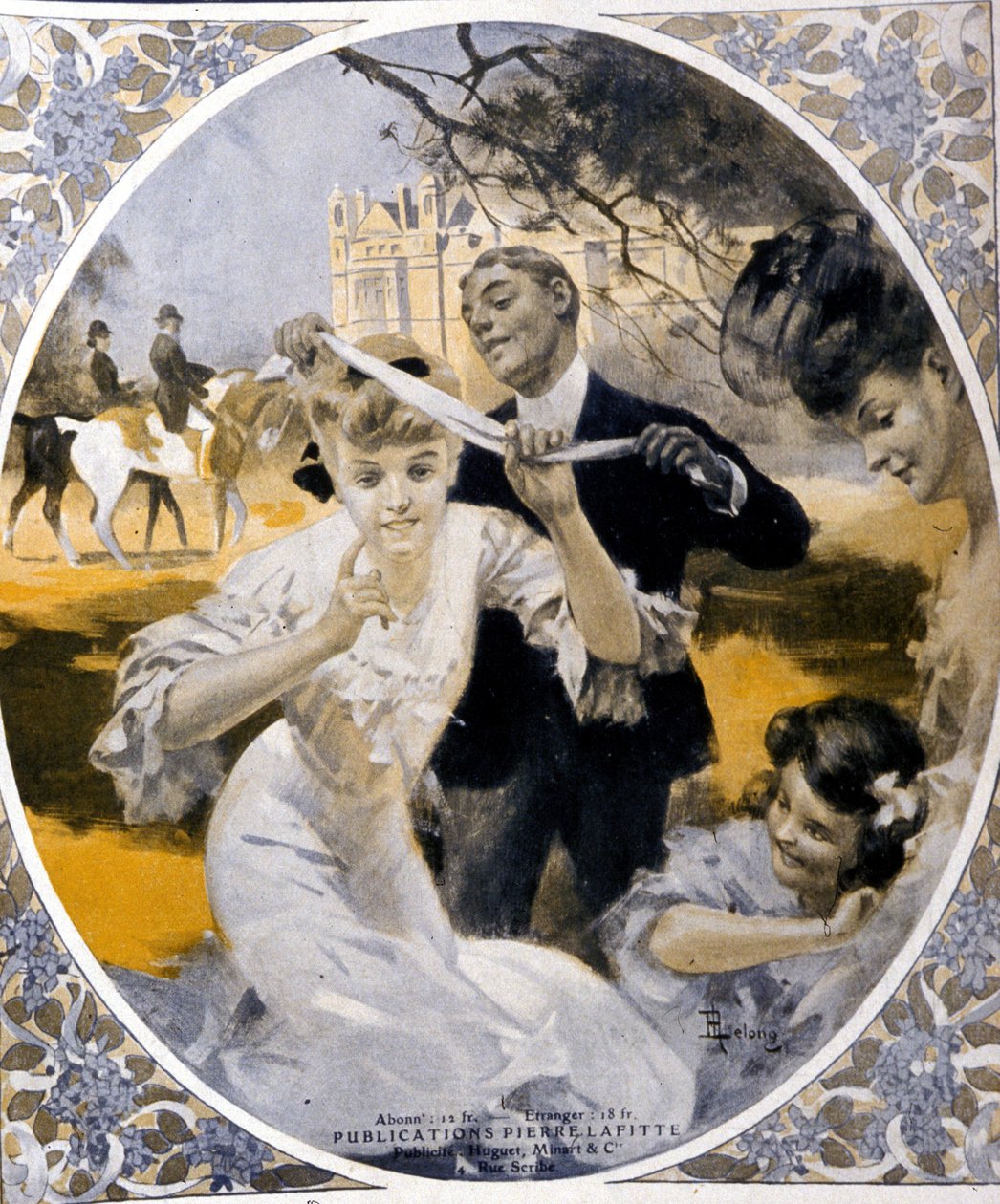 Zahradní hry: příprava hry o štikozubce, počátek století. Ilustrace Rene Lelong (1871-1933) od Rene Lelong
