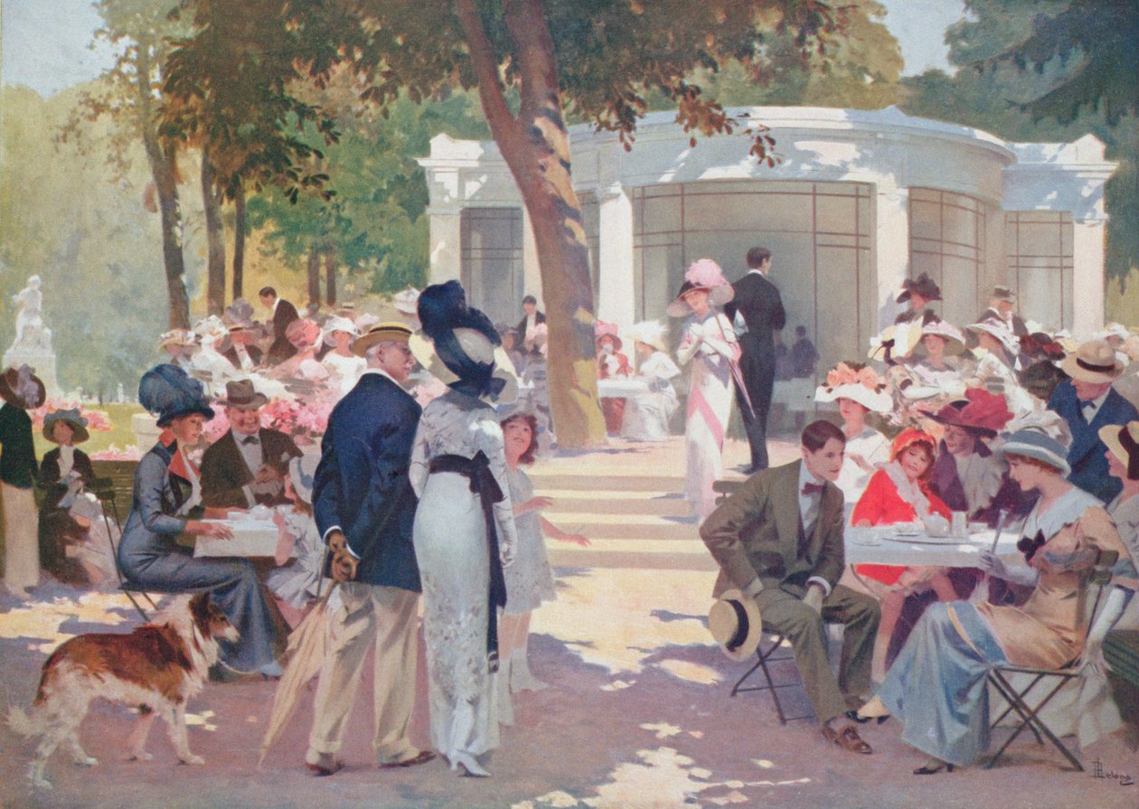 Rozkošná hodina, ilustrace k brožuře o termálních lázních ve Vittelu, konec 19. století od Rene Lelong