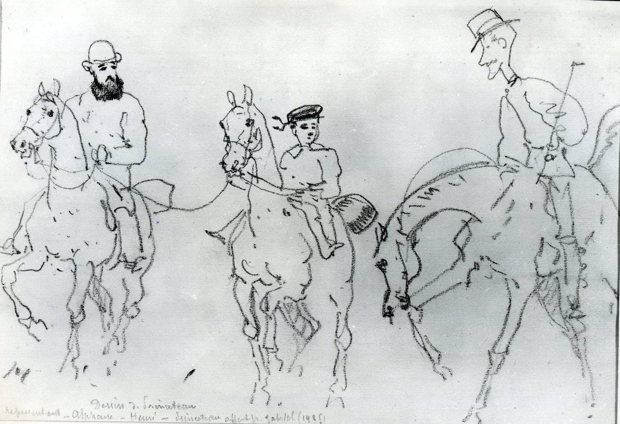 Tři jezdci: Henri de Toulouse-Lautrec (1864-1901) mezi jeho otcem, hrabětem Alphonsem a umělcem od Rene Princeteau