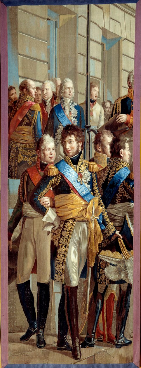 Rozhovor Napoleona I. a pruské královny Luisy v Tilsitu (Tilsitt), 6. 7. 1807 Tapiserie zhotovená dílnou Gobelínů podle detailu obrazu René Theodora Berthona (1776-1859) Sun. 3,28x1,28 m Malmaison musee du chateau od Rene Theodore Berthon