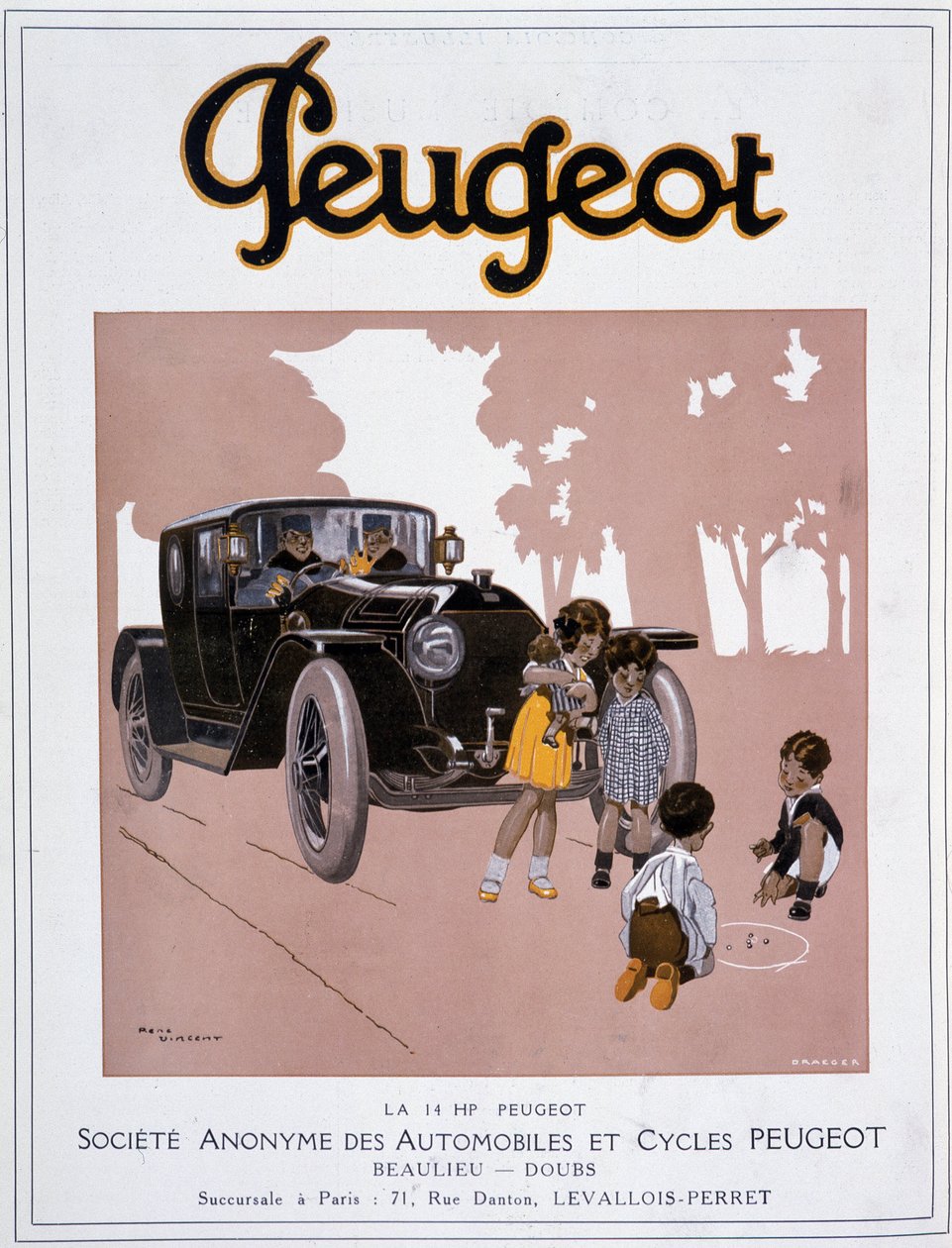 Reklama na Peugeot „“ The 14 HP Peugeot““ v „“ Comoedia illustrious“““ z 20. prosince od Rene Vincent