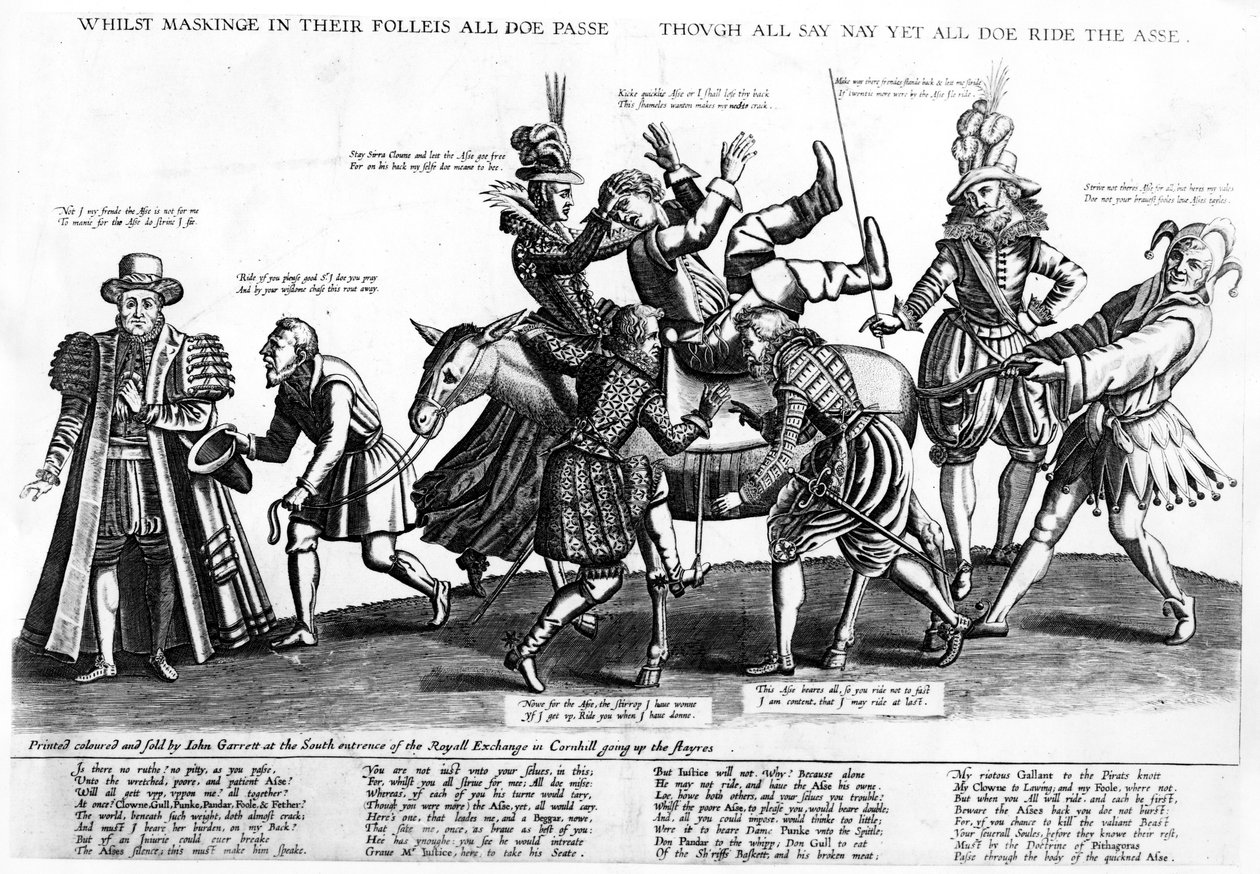 Zatímco maskování v jejich folleis všechny laně míjejí, i když všichni říkají ne, ale všechny laně jezdí na oslu, 1607 od Renold Elstrack