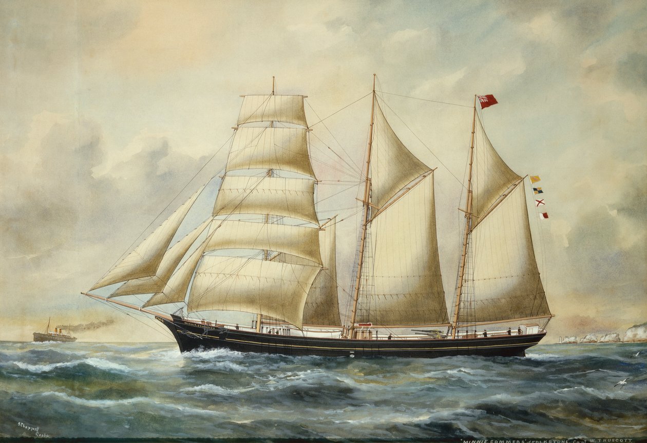 Brigantine Minnie Sommers Off Folkestone (tužka a akvarel) od Reuben Chappell