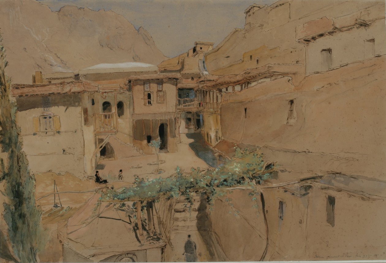 Interiér kláštera, Mount Sinai, 1841 (wc, pero, kvaš na papíře) od Rev. Edward Thomas Daniell