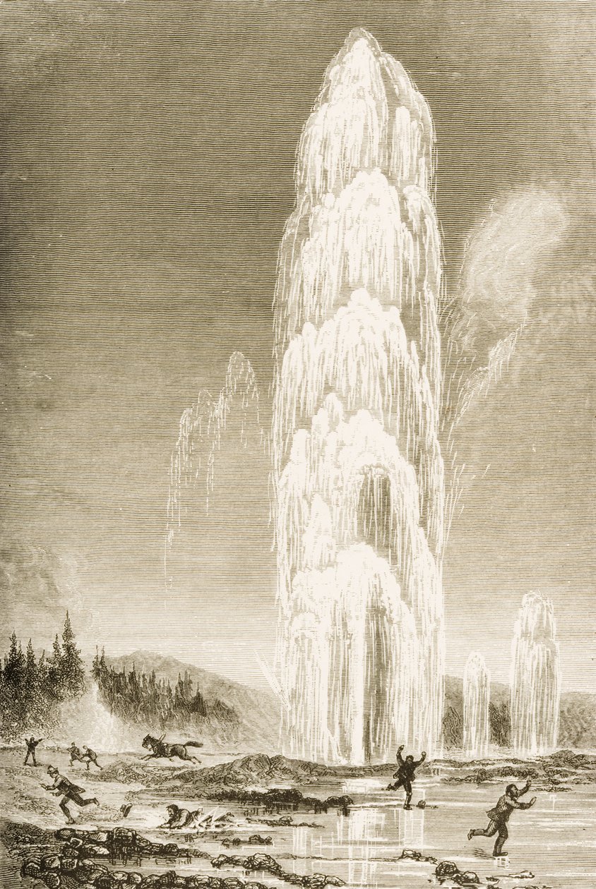 Gejzír Giantess v Yellowstonském národním parku vybuchující během 70. let 19. století, kolem roku 1880 od Reverend Samuel Manning