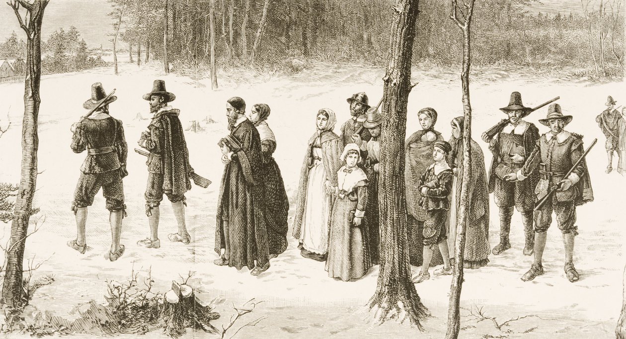 Otcové poutníci jdoucí do kostela, kolem roku 1880 od Reverend Samuel Manning