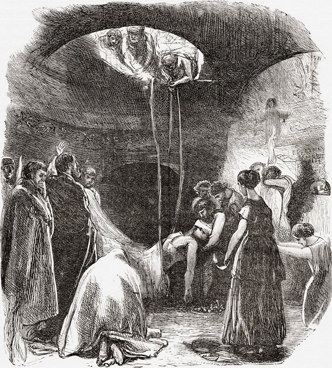 Raně křesťanský pohřeb v katakombách v Římě, Itálie. Z knihy Italian Pictures od Rev. Samuela Manninga, vydané kolem roku 1890. od Reverend Samuel Manning