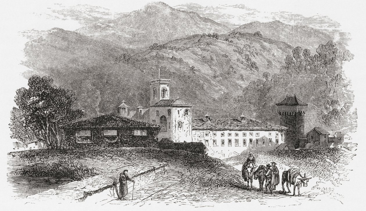 Klášter ve Vallombrose, Florencie, Itálie, konec 19. století. Z knihy Italian Pictures by Rev. Samuel Manning, vydané kolem roku 1890. od Reverend Samuel Manning