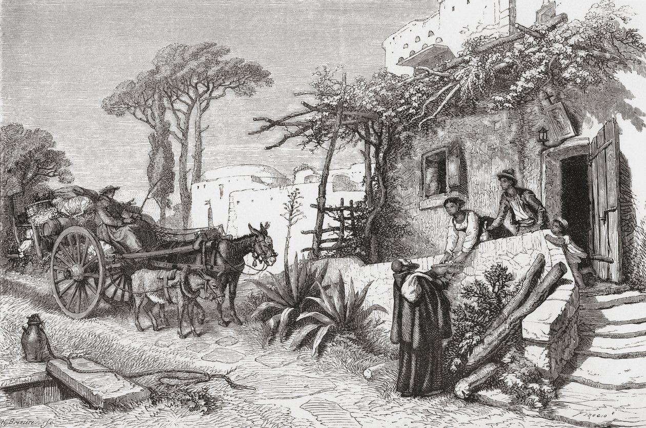 Mendikantští bratři poblíž Neapole v Itálii na konci 19. století. Z knihy Italian Pictures od Rev. Samuela Manninga, vydané kolem roku 1890. od Reverend Samuel Manning