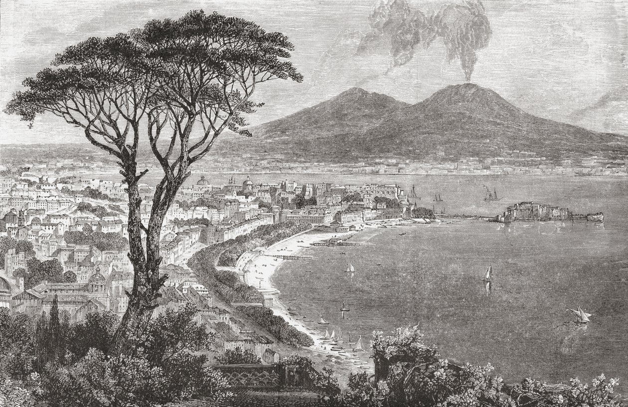 Neapol a Vesuv v Itálii na konci 19. století. Z knihy Italian Pictures by Rev. Samuel Manning, vydané kolem roku 1890. od Reverend Samuel Manning