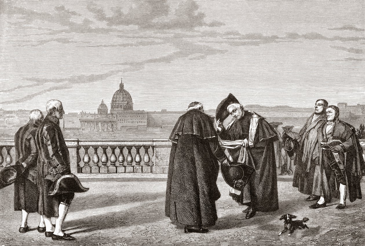 Na Pinciánském pahorku v Římě, Itálie, s chrámem sv. Petra v pozadí na konci 19. století. Z knihy Italian Pictures by Rev. Samuel Manning, vydané kolem roku 1890. od Reverend Samuel Manning