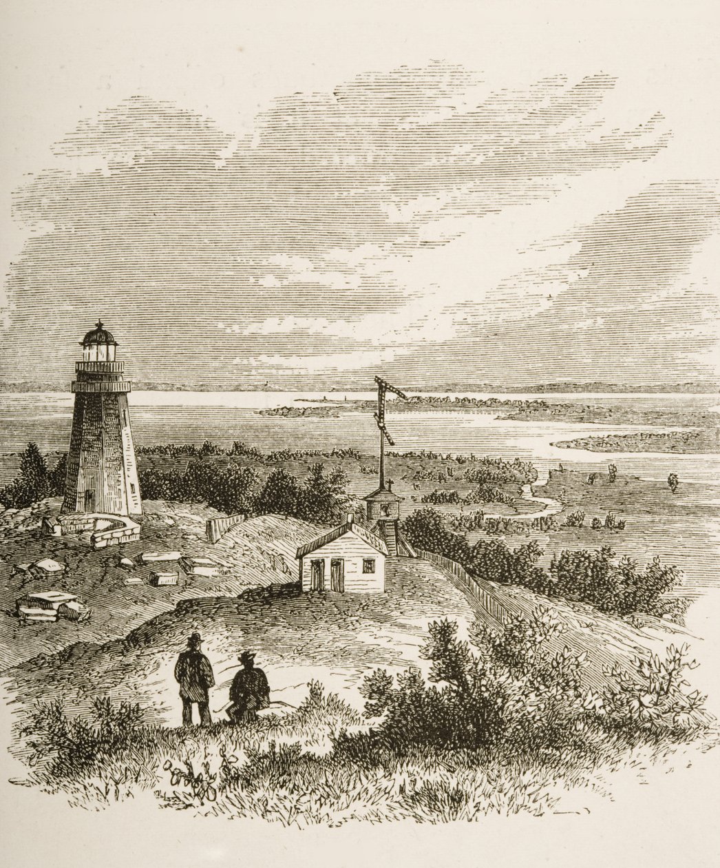 Sandy Hook New Jersey, při pohledu z majáku v 70. letech 19. století, kolem roku 1880 od Reverend Samuel Manning