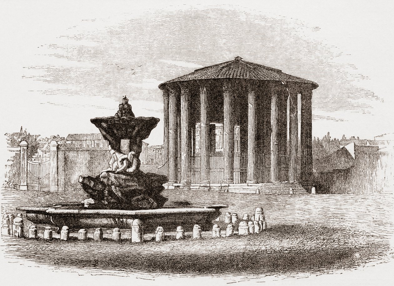 Vestin chrám, Forum Romanum, Řím, Itálie, konec 19. století. Z knihy Italian Pictures by Rev. Samuel Manning, vydané kolem roku 1890. od Reverend Samuel Manning