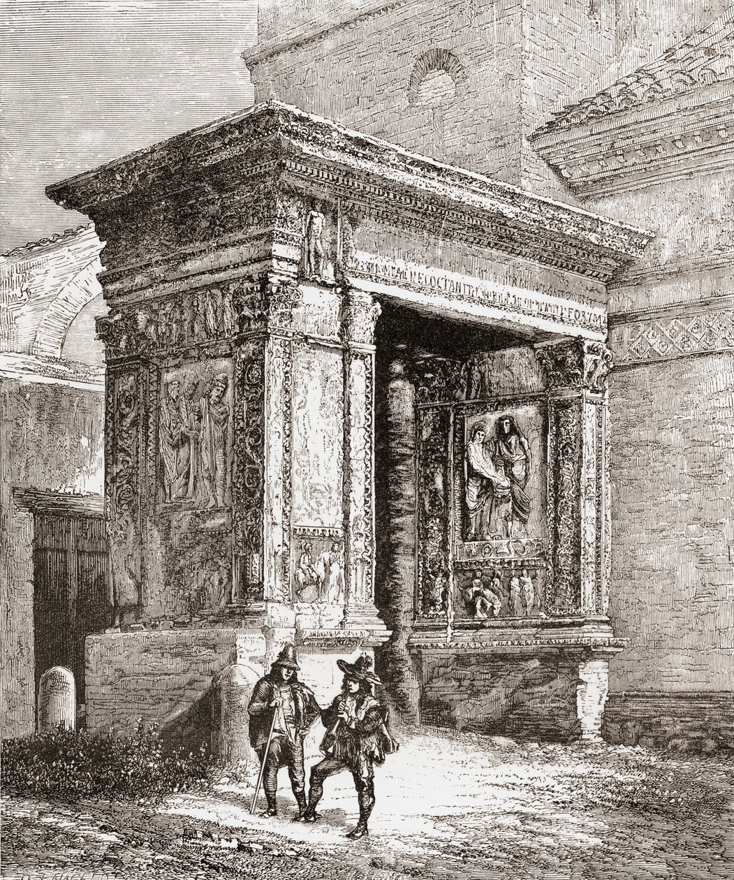 Arcus Argentariorum v západní stěně kostela San Giorgio al Velabro, Řím, Itálie, konec 19. století. Z knihy Italian Pictures by Rev. Samuel Manning, vydané kolem roku 1890. od Reverend Samuel Manning