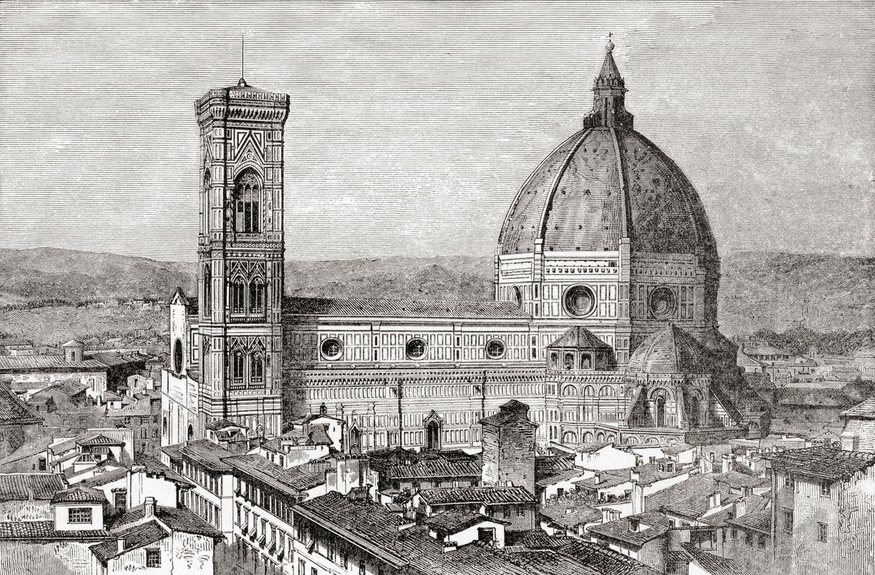 Katedrála a kampanila baziliky Santa Maria del Fiore, Piazza del Duomo, Florencie, Itálie, konec 19. století. Z knihy Italian Pictures by Rev. Samuel Manning, vydané kolem roku 1890. od Reverend Samuel Manning